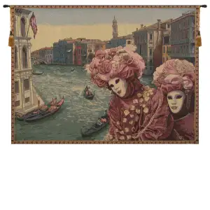 Silva View with Masks Tapestry Wall Hanging 36 x 53 in Venice Carnival Jacquard Woven Italian Wall Decor