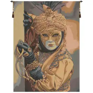 Silva Mask on the Foreground Tapestry Wall Hanging 54 x 39 in Venice Carnival Jacquard Woven Italian Decor - C - H 25" x W 17"