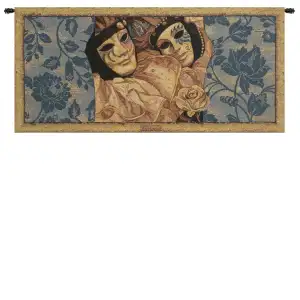Silva Venice Carnival Tapestry Wall Hanging 25 x 56 in Venetian Mask Jacquard Woven Italian Wall Art Decor - B - H 13" x W 27"