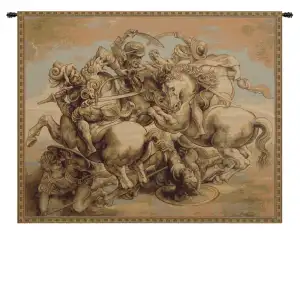 Leonardo da Vinci Battle of Anghiari Italian Tapestry Wall Hanging 20 x 25 in Renaissance Battle Woven Decor - C - H 12" x W 19"