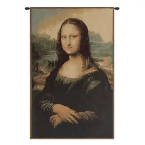 Leonardo da Vinci Mona Lisa Italian Tapestry Wall Hanging 24 x 17 in Renaissance Portrait Jacquard Woven Decor - B - H 19" x W 12"
