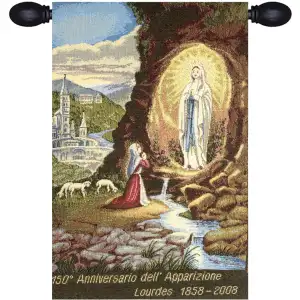 Madonna from Lourdes Italian Tapestry Wall Hanging 10x6 Inch Cotton Jacquard Woven Wall Tapestry