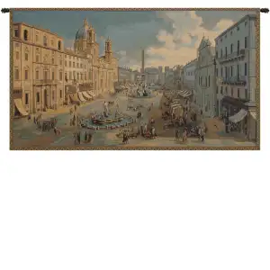 Alessia Cara Navona Square Tapestry Wall Hanging 26 x 47 in Rome Italy Cityscape Jacquard Woven Wall Decor - B - H 13" x W 19"