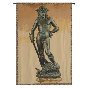 Donatello David Art Tapestry Wall Hanging 19 x 12 in Renaissance Sculpture Jacquard Woven Italian Fine Art Decor
