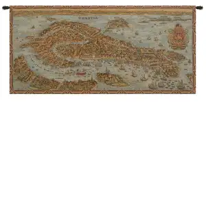 Alessia Cara Ancient Map of Venice Italian Tapestry Wall Hanging 12x28 Inch Cotton Jacquard Woven Wall Tapestry