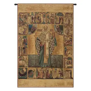 Alberto Passini Saint Nicholas Tapestry Wall Hanging 24 x 17 in Religious Christian Jacquard Woven Italian Wall Decor