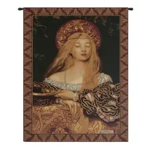Frank Cadogan Cowper Vanity Tapestry Wall Hanging 32 x 26 in Pre Raphaelite Portrait Jacquard Woven Fine Art Decor - A - H 32" x W 26"