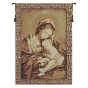 Madonna Oro European Tapestry Wall Hanging 26 x 8 in Religious Virgin Mary Jacquard Woven Christian Wall Decor