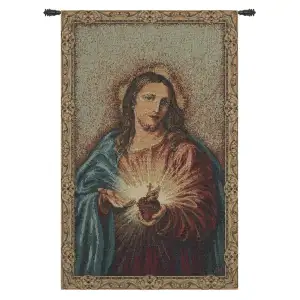 Sacred Heart of Christ European Tapestry Wall Hanging 20 x 12 in Jesus Religious Jacquard Woven Christian Decor