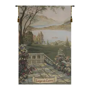 Robert Pejman Lake Como 1 European Tapestry Wall Hanging 27 x 18 in Italian Lakeside Landscape Woven Decor