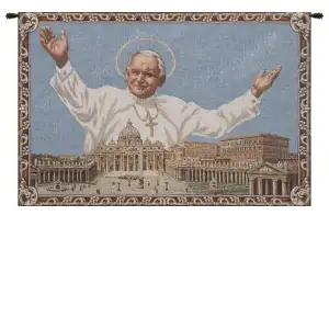 Pope John Paul II Rome European Tapestry Wall Hanging 18x26 Inch Cotton Jacquard Woven Wall Tapestry