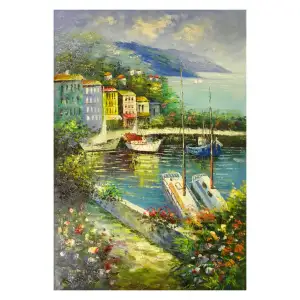 Ships on the Bay Canvas Wall Art 36x24 Nautical Coastal Seascape Home Decor
