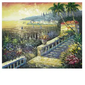 Beach House at Sunset Canvas Wall Art 20x24 Coastal Landscape Home Decor
