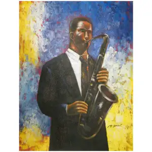 Saxophonist Canvas Wall Art 36x24 Jazz Music Figurative Decorative Home Decor