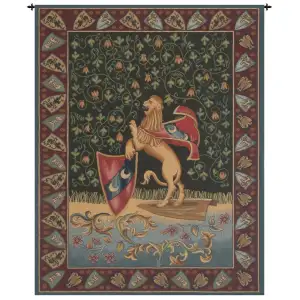 Alberto Passini Lion Medieval Tapestry Wall Hanging 33 x 26 in Heraldic Lion Jacquard Woven Wall Art Castle Decor