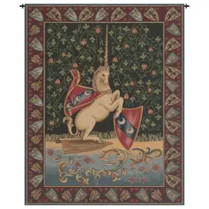 Alberto Passini Unicorn Medieval Tapestry Wall Hanging 33 x 26 in Heraldic Unicorn Jacquard Woven Wall Art Castle Decor