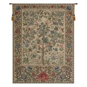 William Morris The Tree of Life Beige Tapestry Wall Hanging 57 x 43 in Arts and Crafts Botanical Jacquard Woven Wall Art