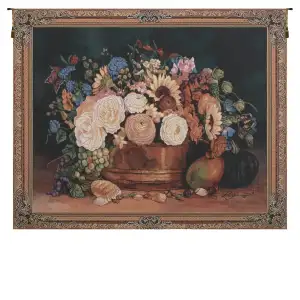 Summer Bouquet Still Life Tapestry Wall Hanging 42x53 Inch Cotton Jacquard Woven Wall Tapestry