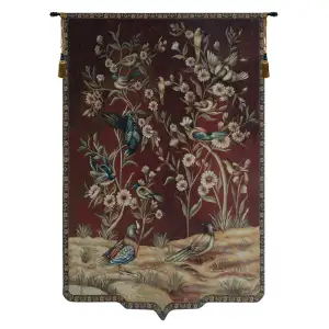 Aubusson Wild Birds and Flowers Tapestry Wall Hanging 53 x 34 in Floral Bird Garden Jacquard Woven Wall Art