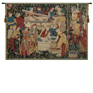 Medieval Vendages Yellow Vintage Tapestry Wall Hanging 48 x 70 in Grape Harvest Vineyard Jacquard Woven Wall Art