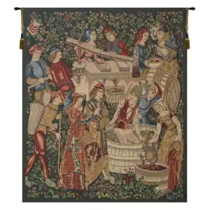 Medieval Vendages Left Side Red Vintage Tapestry Wall Hanging 42 x 34 in Grape Harvest Vineyard Jacquard Woven Wall Art