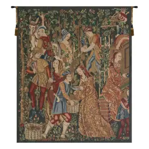 Medieval Vendages Right Side Red Vintage Tapestry Wall Hanging 42 x 34 in Grape Harvest Vineyard Jacquard Woven Wall Art