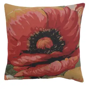 Floral Poppies Tapestry Pillow Cover 16x16 Inch Cotton Jacquard Woven Cushion Cover