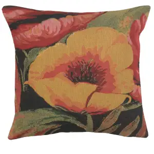 Floral Poppies V Tapestry Pillow Cover 16x16 Inch Cotton Jacquard Woven Cushion Cover