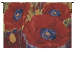 Three Poppies Belgian Tapestry Wall Hanging 20x33 Inch Cotton Jacquard Woven Wall Tapestry - A - H 20" x W 33"