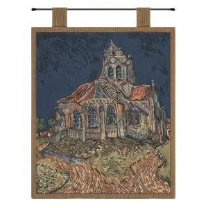 Vincent van Gogh Church of Auvers Belgian Tapestry Wall Hanging 21x18 Inch Cotton Jacquard Woven Wall Tapestry