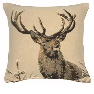 Royal Deer French Tapestry Pillow Cover 18x18 Inch Cotton Jacquard Woven Cushion Cover