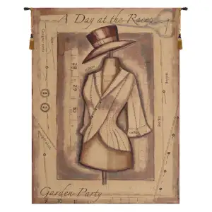 Garden Party Day At The Races Belgian Tapestry Wall Hanging 40 in. x 26 in Victorian Horse Racing Jacquard Woven Wall Art
