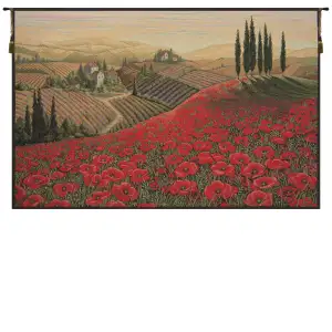 Alberto Passini Tuscan Poppy Landscape Italian Tapestry Wall Hanging 37x54 Inch Cotton Jacquard Woven Wall Tapestry