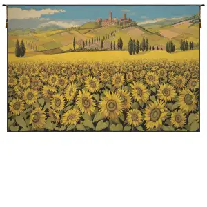 Alberto Passini Tuscan Sunflower Landscape Italian Tapestry Wall Hanging 34x52 Inch Cotton Jacquard Woven Wall Tapestry