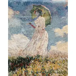 Dame a L'Ombrelle Belgian Tapestry Wall Hanging 24x19 Elegant Lady Parasol Vintage Jacquard Woven Wall Art Home Decor