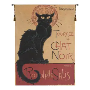 Rodolphe Salis Tournee du Chat Noir I Tapestry Wall Hanging 23 x 18 in Vintage Black Cat French Poster Jacquard Woven Wall Art - B - H 38" x W 26"