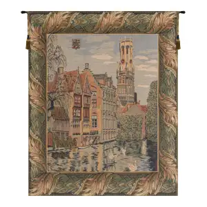 The Canals at Bruges Landscape Tapestry Wall Hanging 24 x 18 in Belgian Cityscape Canal Jacquard Woven Wall Art