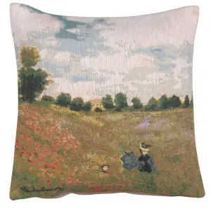 Claude Monet Poppy Field Tapestry Pillow Cover 18x18 Inch Cotton Jacquard Woven Cushion Cover