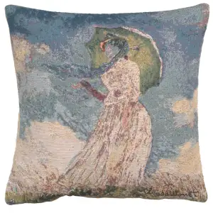 Claude Monet Lady with Umbrella Tapestry Pillow Cover 18x18 Inch Cotton Jacquard Woven Cushion Cover