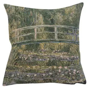 Claude Monet Bridge at Giverny I Tapestry Pillow Cover 18x18 Inch Cotton Jacquard Woven Cushion Cover