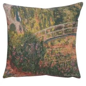 Claude Monet Japanese Bridge Tapestry Pillow Cover 18x18 Inch Cotton Jacquard Woven Cushion Cover