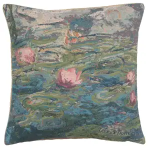 Claude Monet Water Lilies II Tapestry Pillow Cover 18x18 Inch Cotton Jacquard Woven Cushion Cover