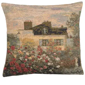 Claude Monet Mansion Tapestry Pillow Cover 18x18 Inch Cotton Jacquard Woven Cushion Cover