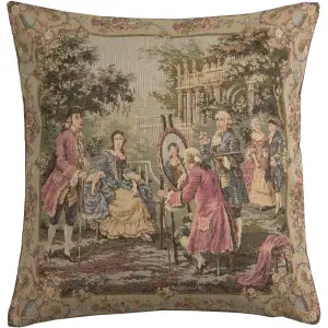 Francois Boucher Garden Party Right Vintage Tapestry Pillow Cover 18x18 Inch Cotton Jacquard Woven Cushion Cover