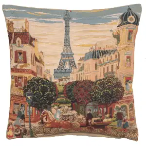 Vintage Eiffel Tower in Paris Tapestry Pillow Cover 18x18 Inch Cotton Jacquard Woven Cushion Cover