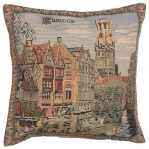 Vintage Canals of Bruges Tapestry Pillow Cover 18x18 Inch Cotton Jacquard Woven Cushion Cover
