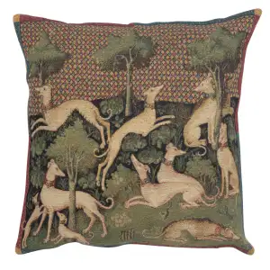 Medieval Dogs Tapestry Pillow Cover 18x18 Inch Cotton Jacquard Woven Cushion Cover