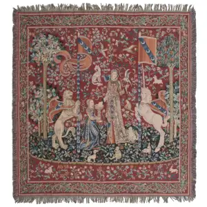 The Lady and the Unicorn III Belgian Jacquard Woven Tapestry Throw 58x58 Inch Medieval Decor