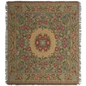 William Morris Florals Belgian Jacquard Woven Tapestry Throw Blanket 58x58 Inch Arts Crafts Decor