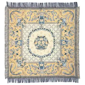 Savonnerie II Belgian Jacquard Woven Tapestry Throw Blanket 58x58 Inch European Floral Decor
